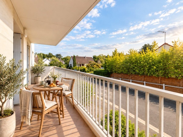 Projection d'un petit-déjeuner ensoleillé sur le balcon
