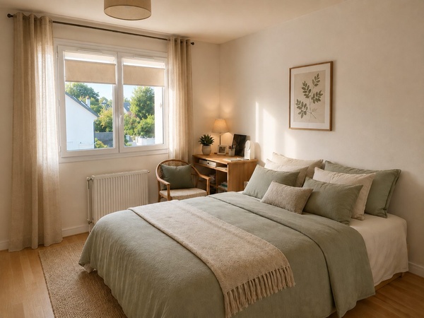 Projection d'aménagement de la deuxième chambre, avec son lit double
